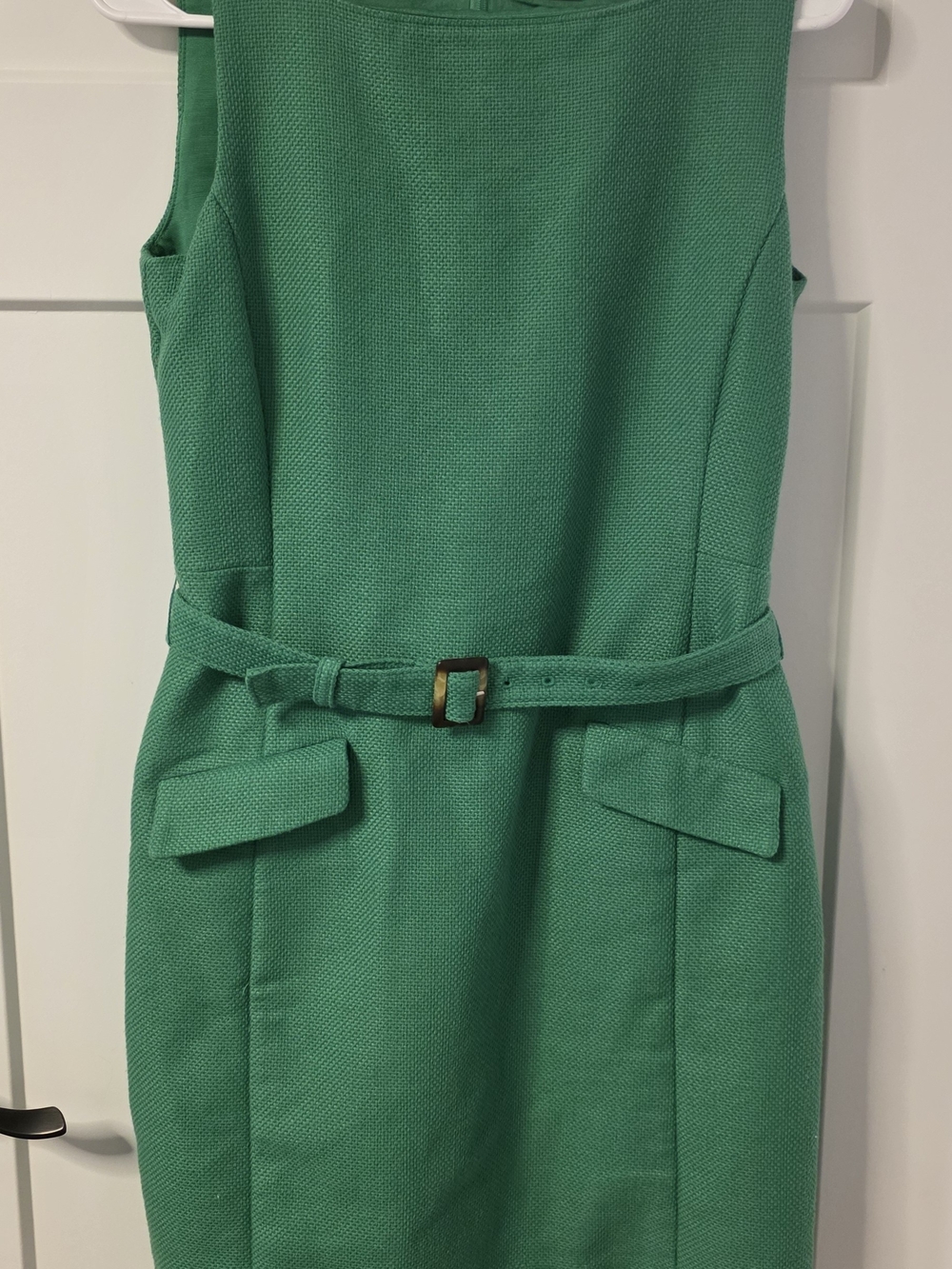 Ann Taylor Sleeveless Green Belted Sheath Dress